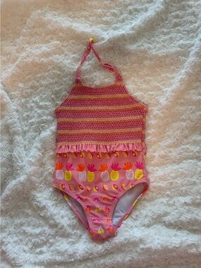 Andy & Evan Pink Pineapple Halter One-Piece Swimsuit